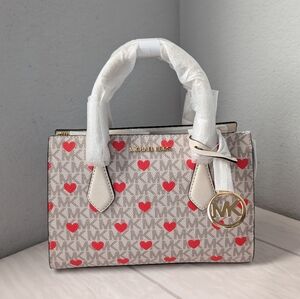 NWT Michael Kors Sheila Small Embellished Signature Logo Satchel Lt. Cream Multi